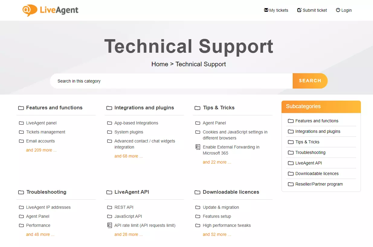 LiveAgent - página de soporte técnico