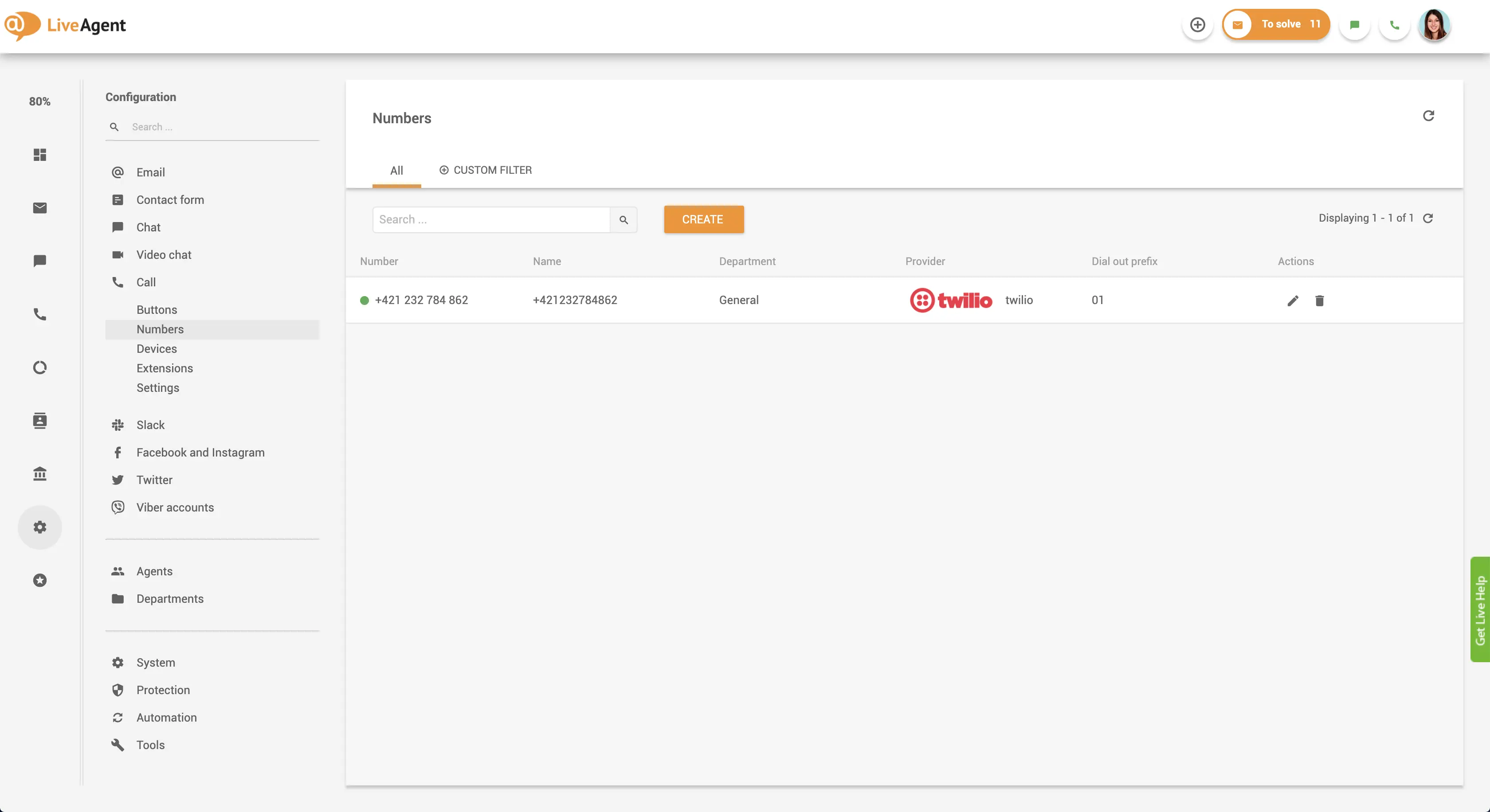 Interfaz de conexión de número de teléfono