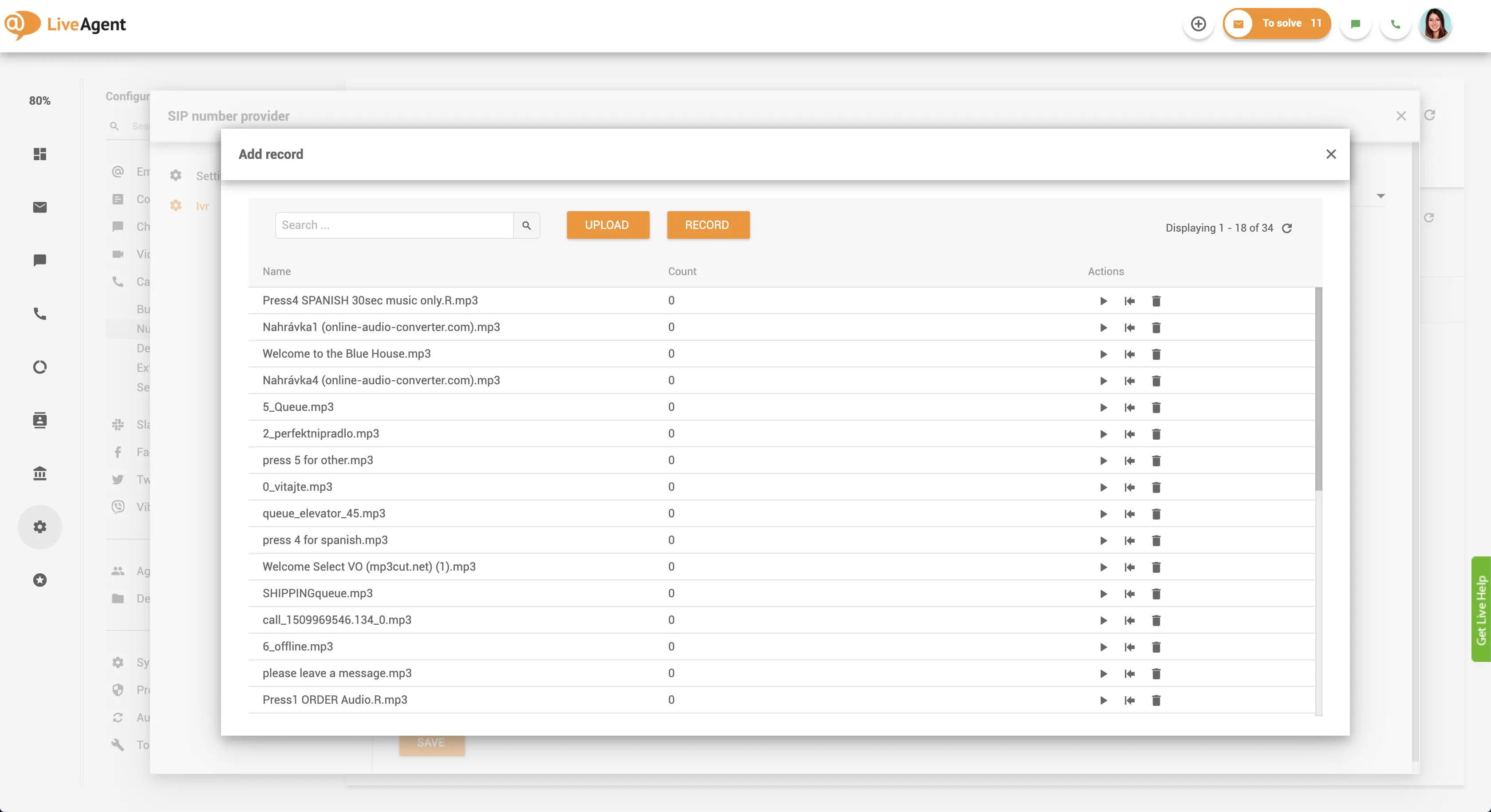 Interfaz de carga de mensajes IVR