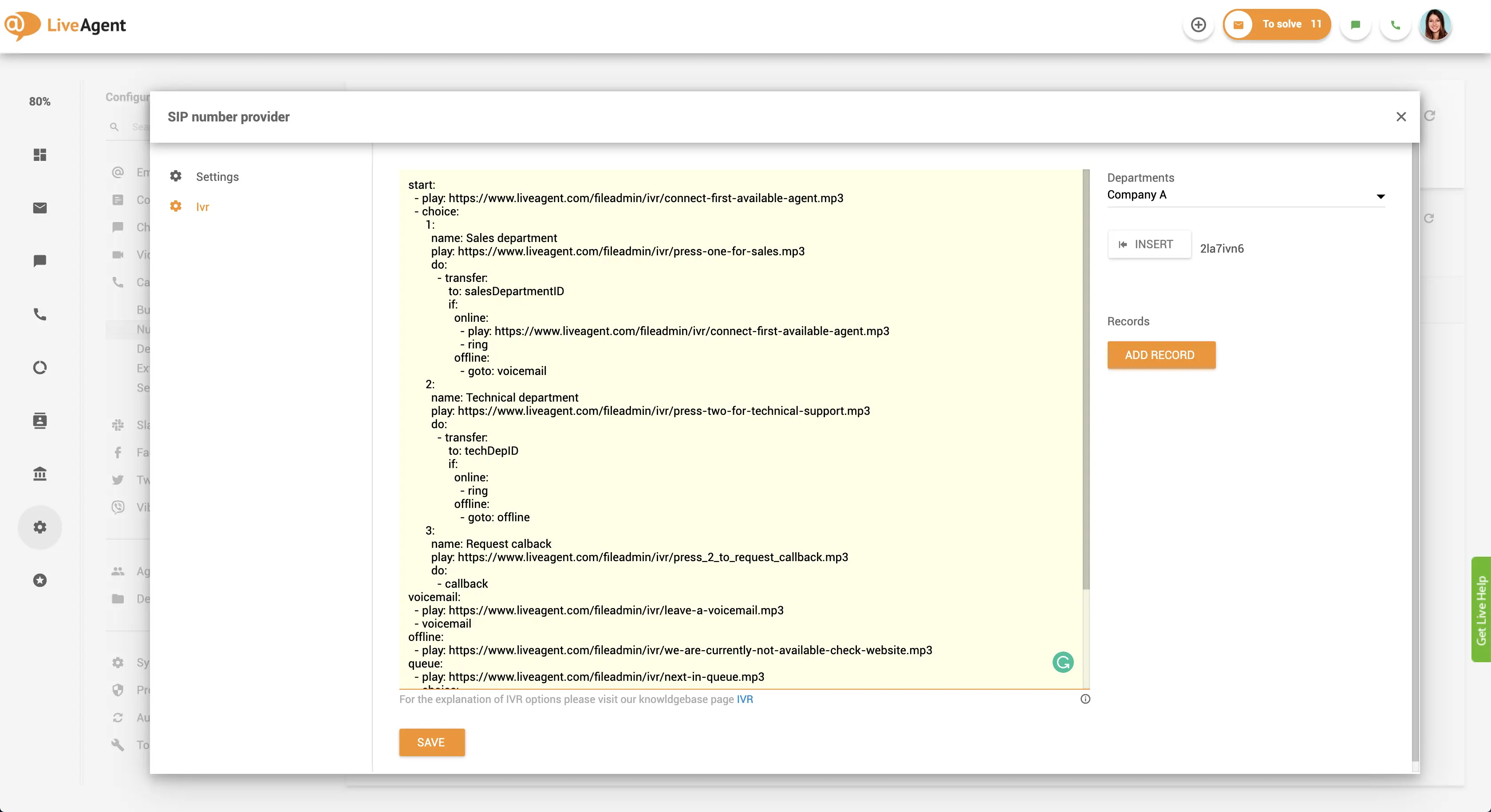 Interfaz de creación de script IVR