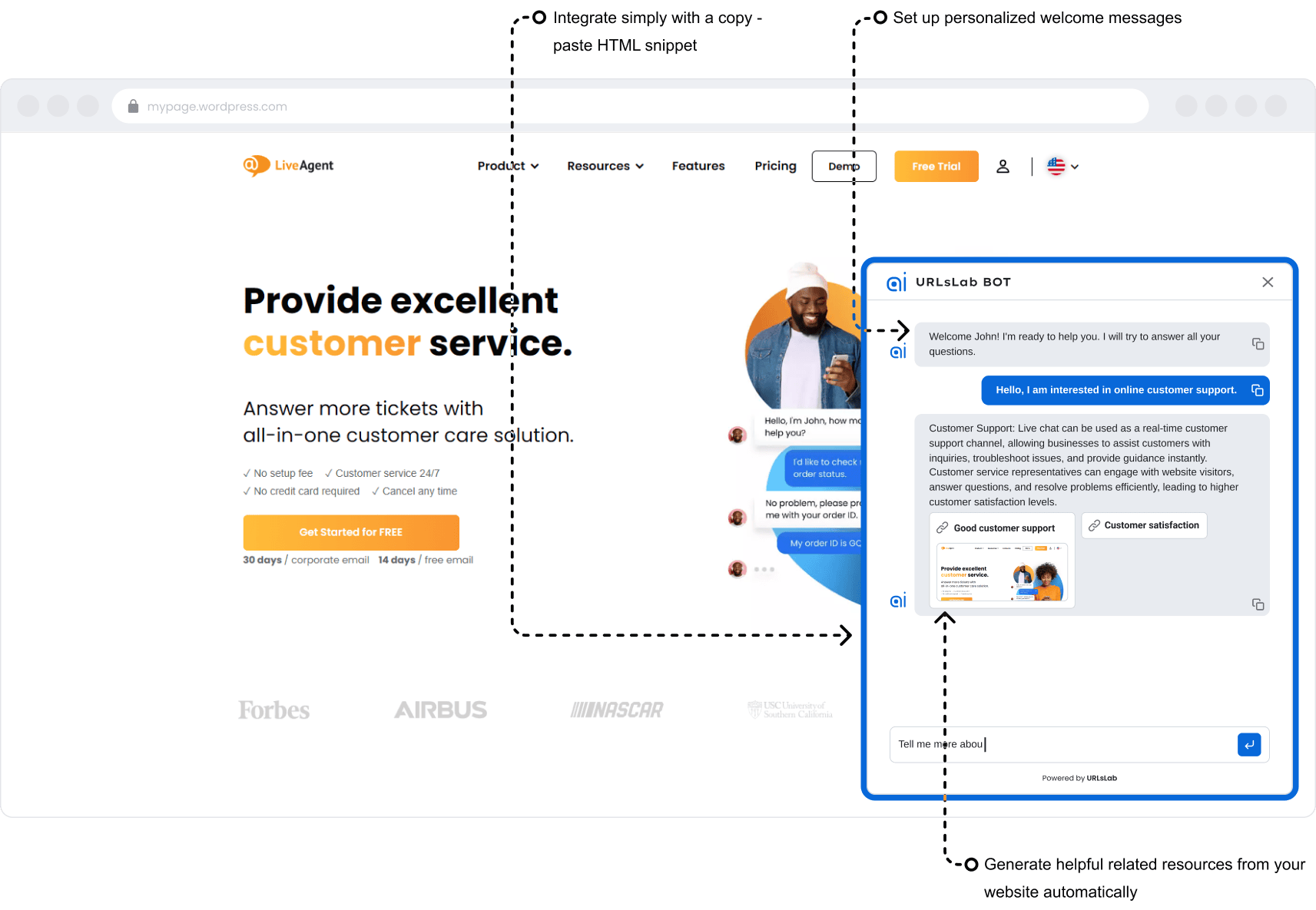 Maqueta de Chatbot IA de URLsLab