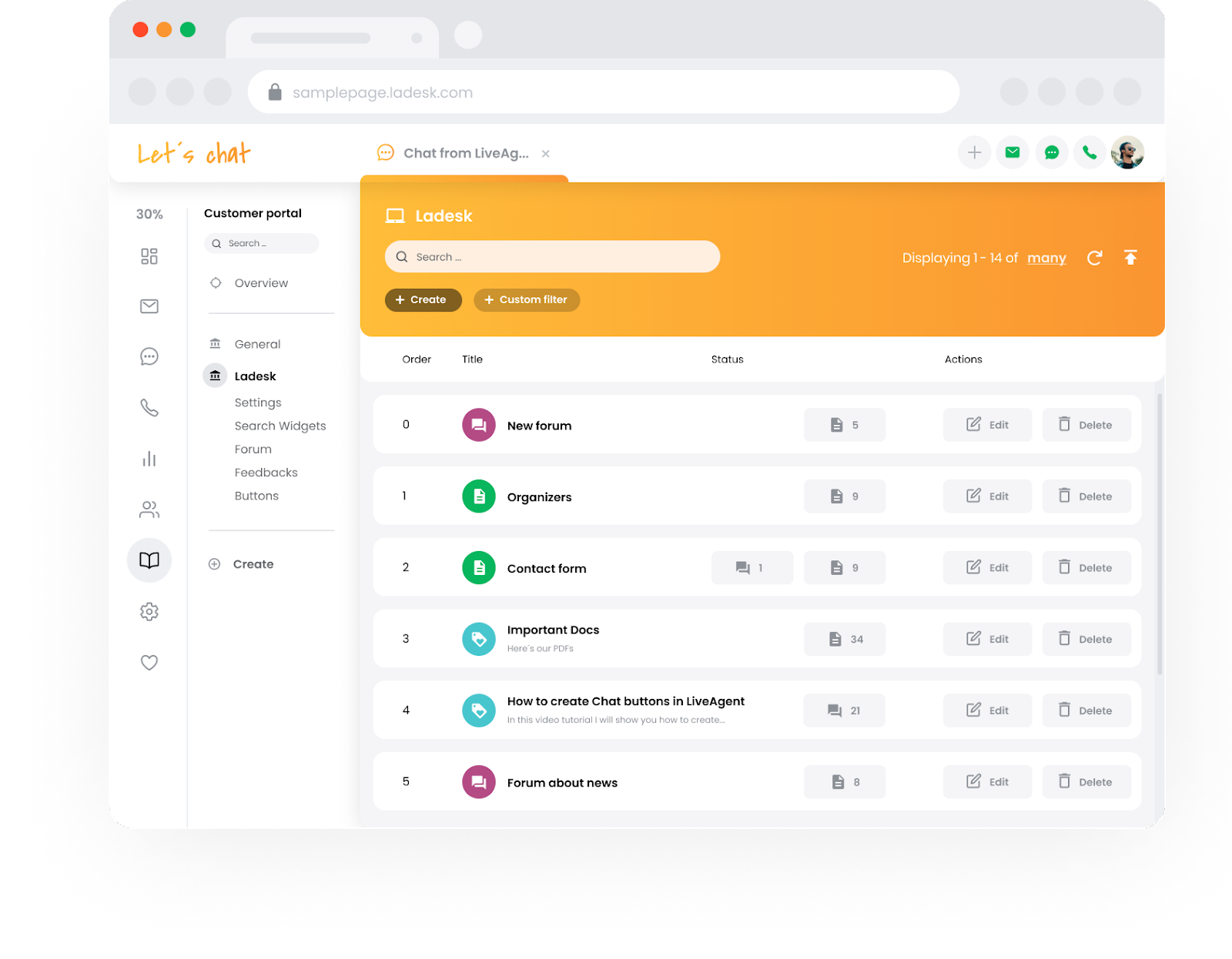 Portal de soporte de base de conocimientos de LiveAgent