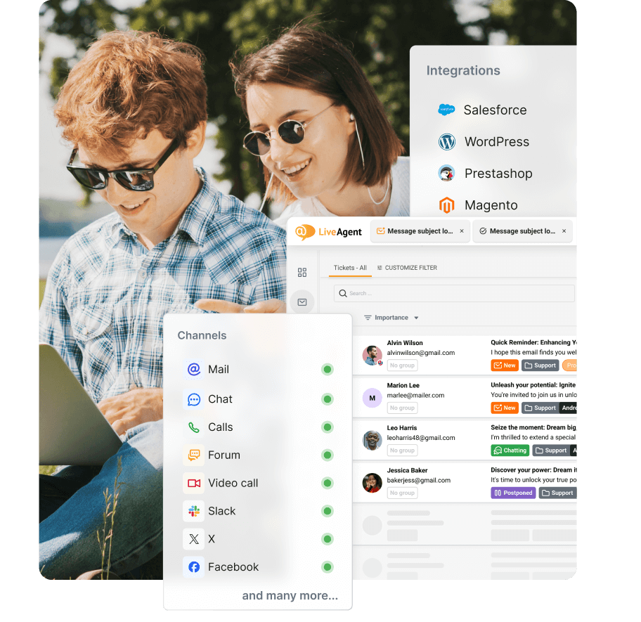 Todos los canales de soporte al cliente unificados en LiveAgent