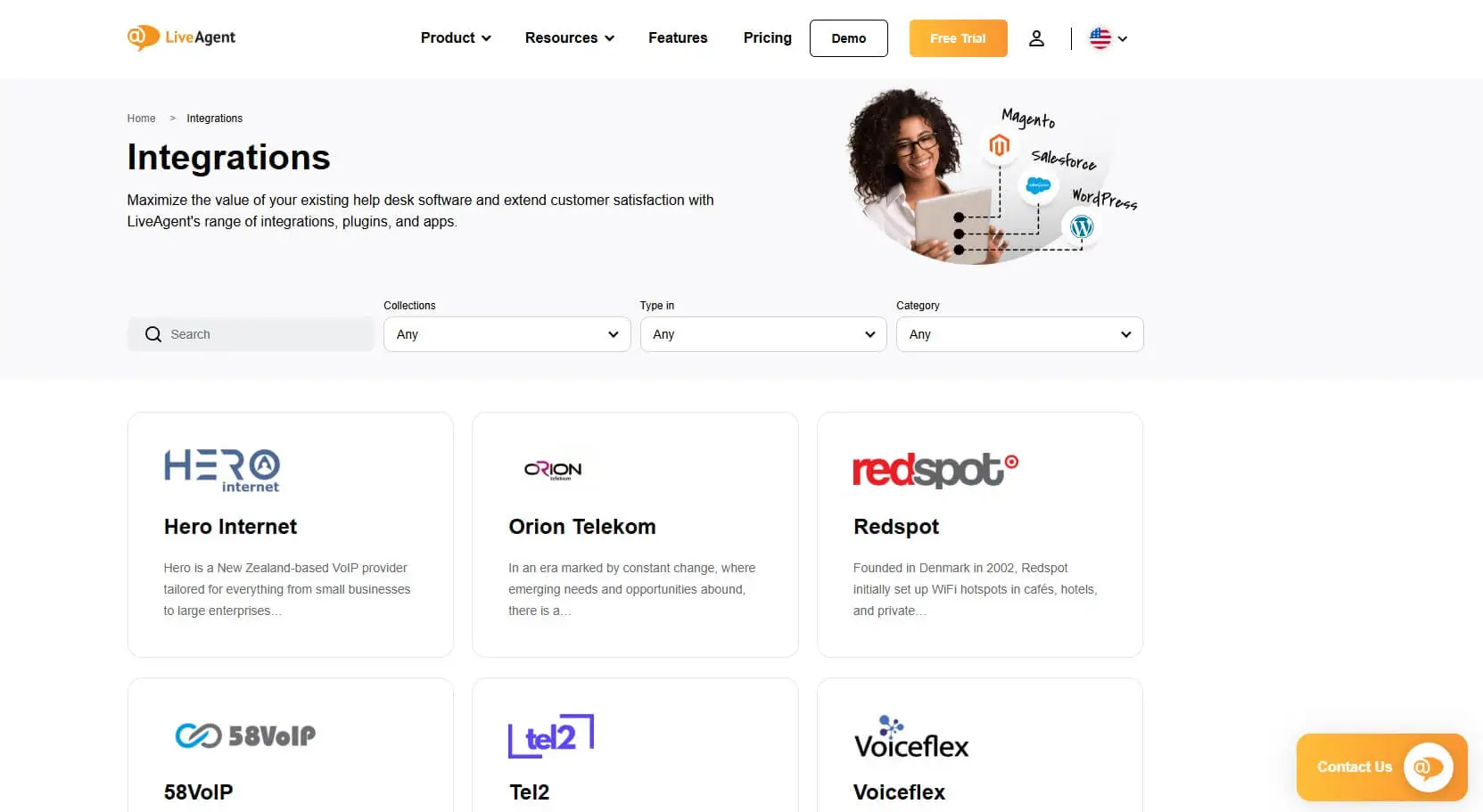 Captura de pantalla de integraciones de Live Agent