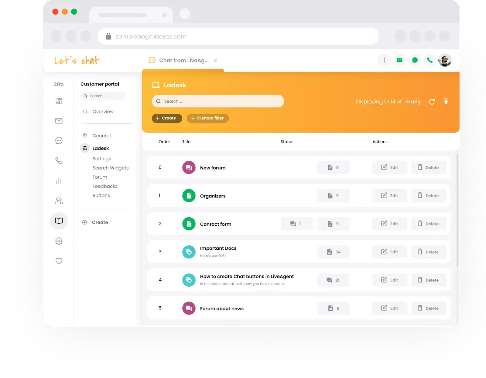 Portal de soporte de base de conocimientos de Live Agent
