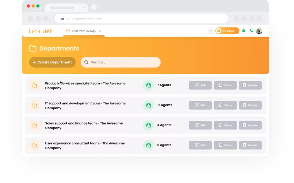 Departamentos y etiquetas