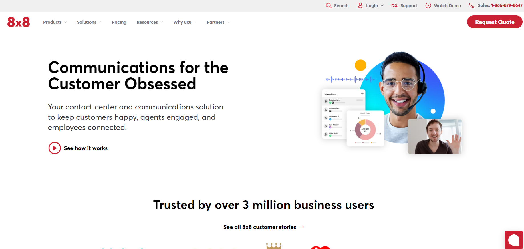 8x8 homepage - solución de help desk centrada en el cliente