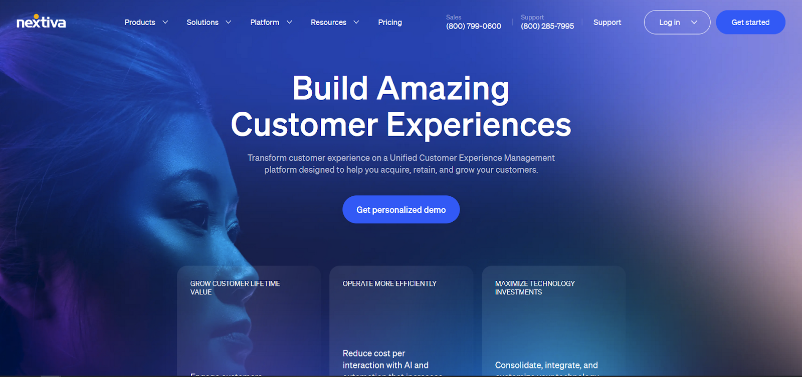 Página de inicio de la solución de call center de Nextiva