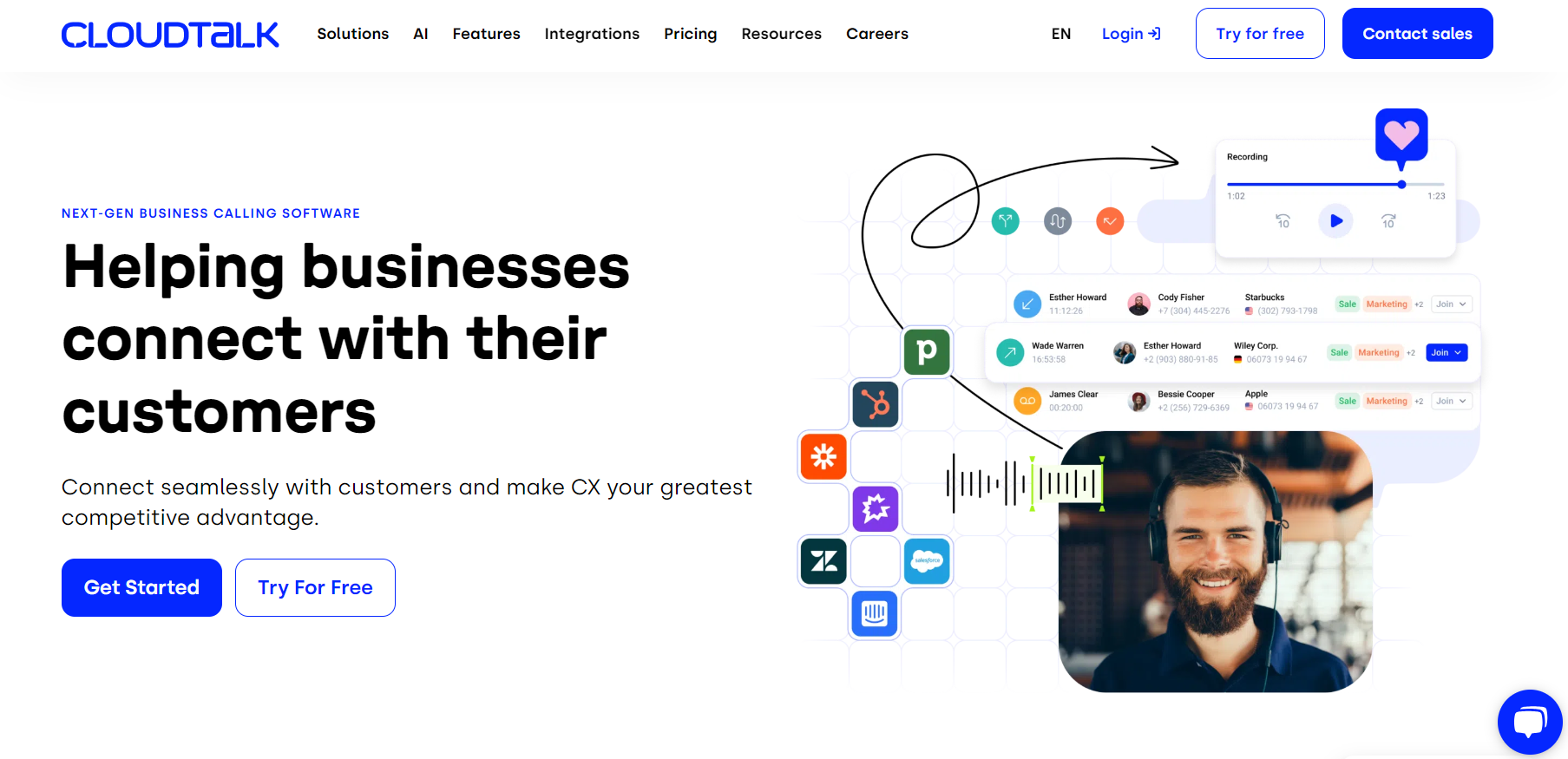 Página de inicio de CloudTalk - software de telefonía
