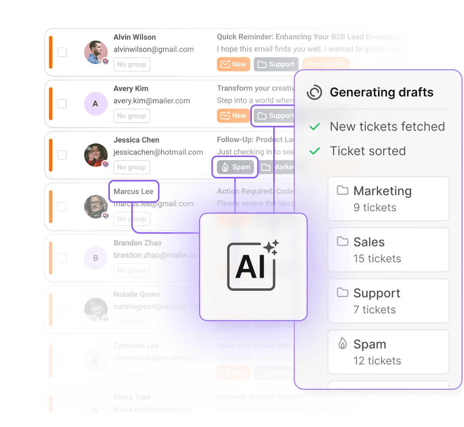 IA redactando una respuesta de ticket en LiveAgent