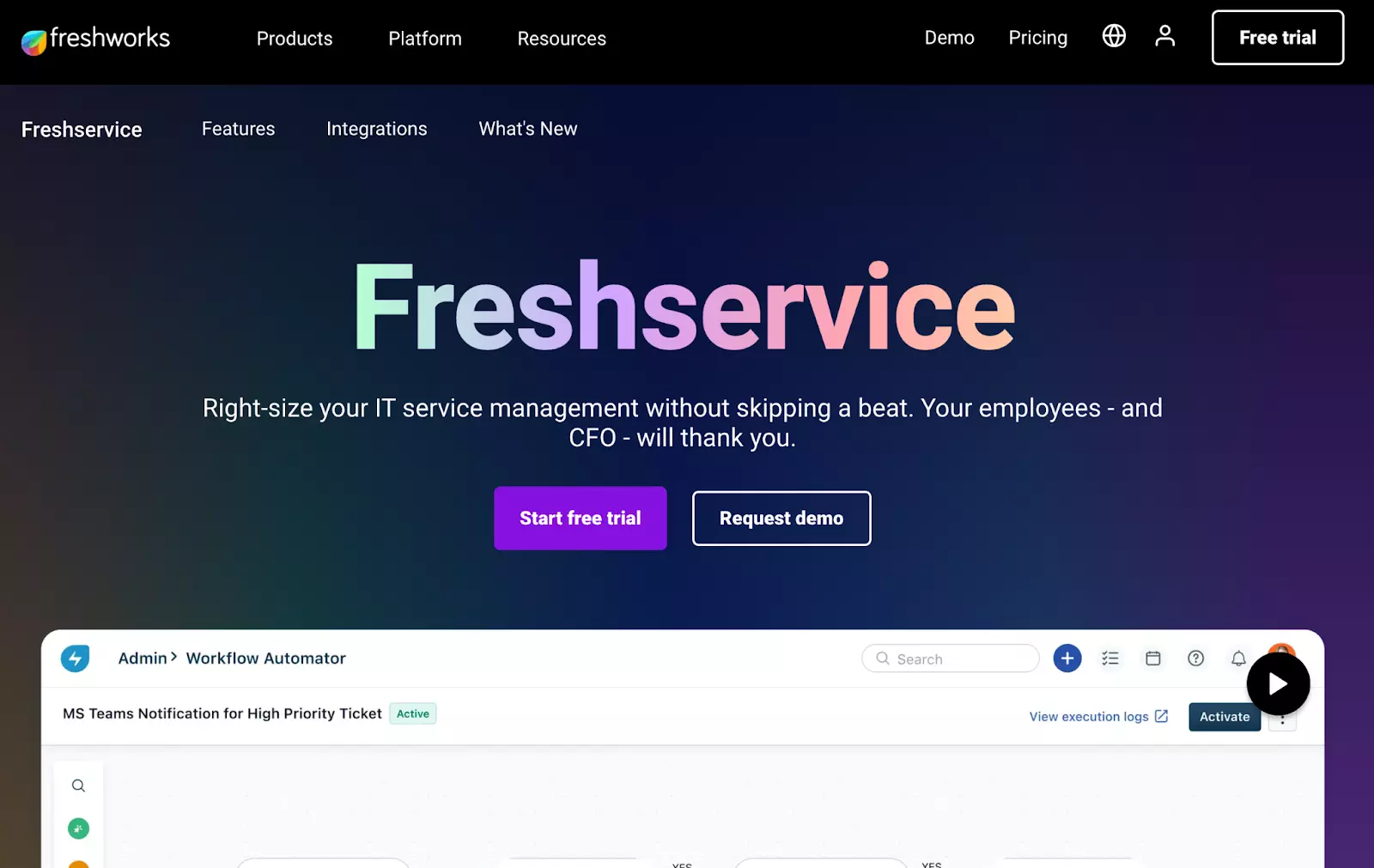 Página de inicio de Freshservice - Alternativa a Spiceworks para gestionar tus servicios de TI