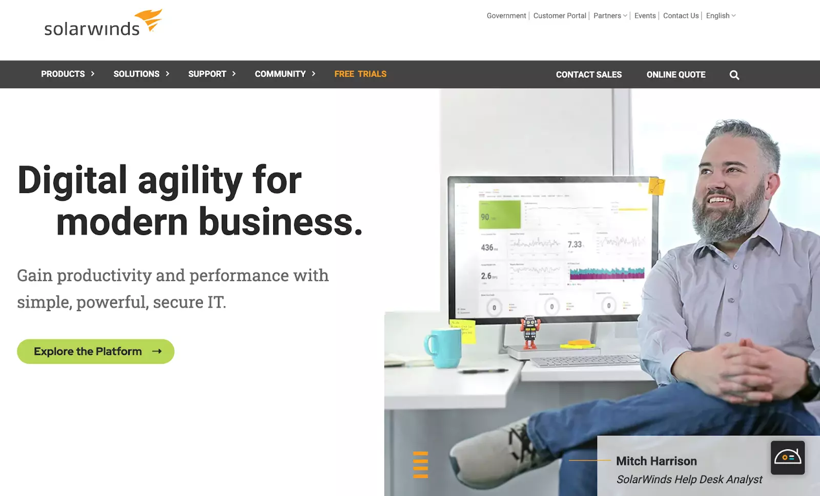 Página de inicio del sistema de tickets de soporte Solarwinds