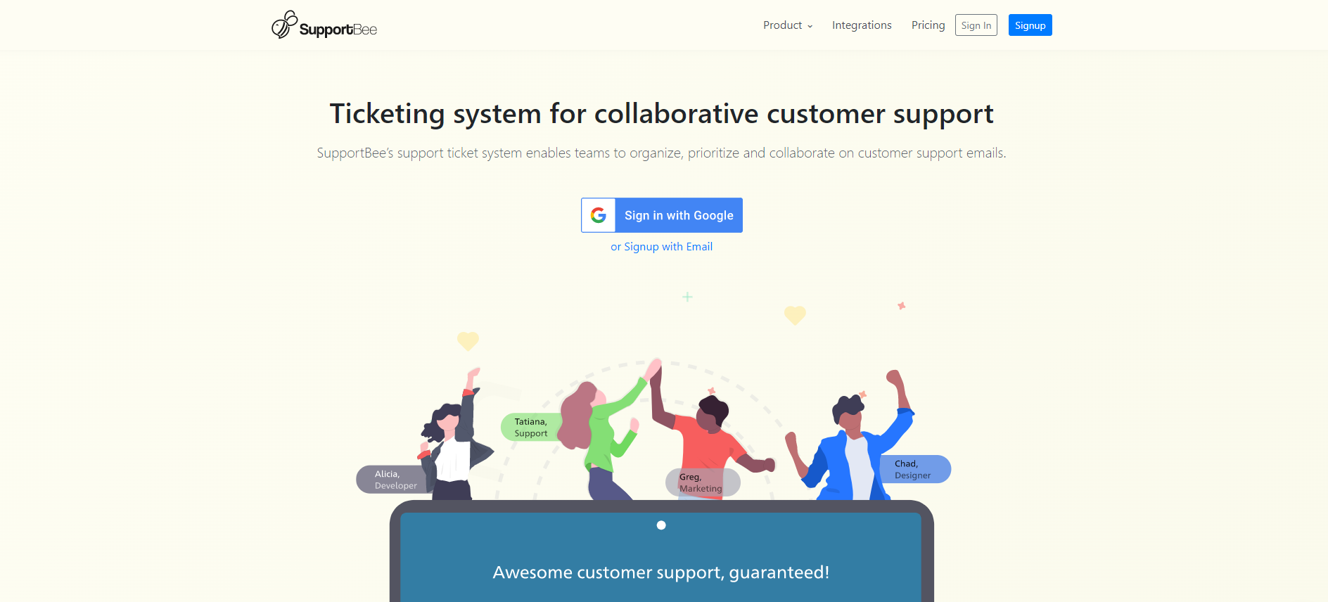Página de inicio del sistema de tickets de TI Supportbee