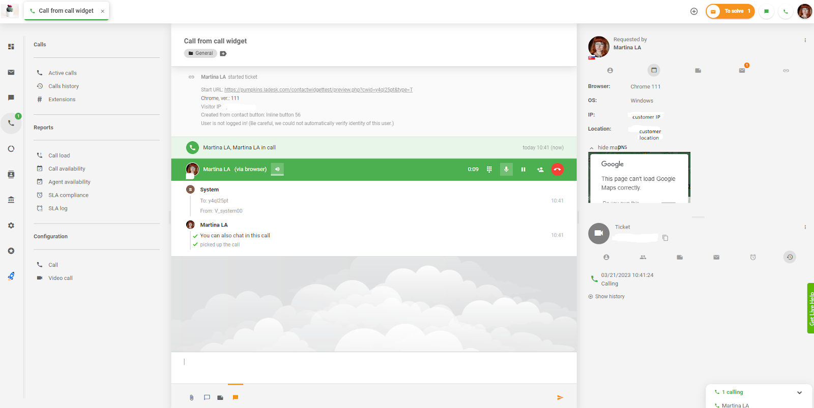 LiveAgent llamada desde widget de llamada