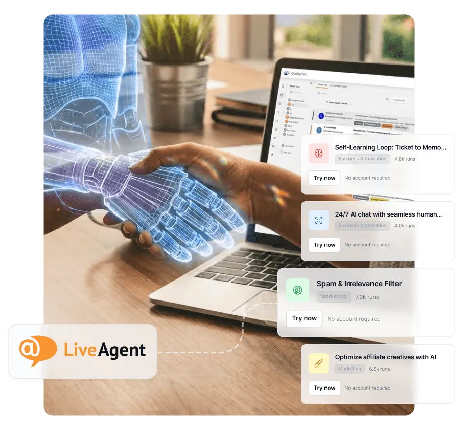 Actualiza tu prueba de LiveAgent y obtén un 33% de descuento con Agentes de IA