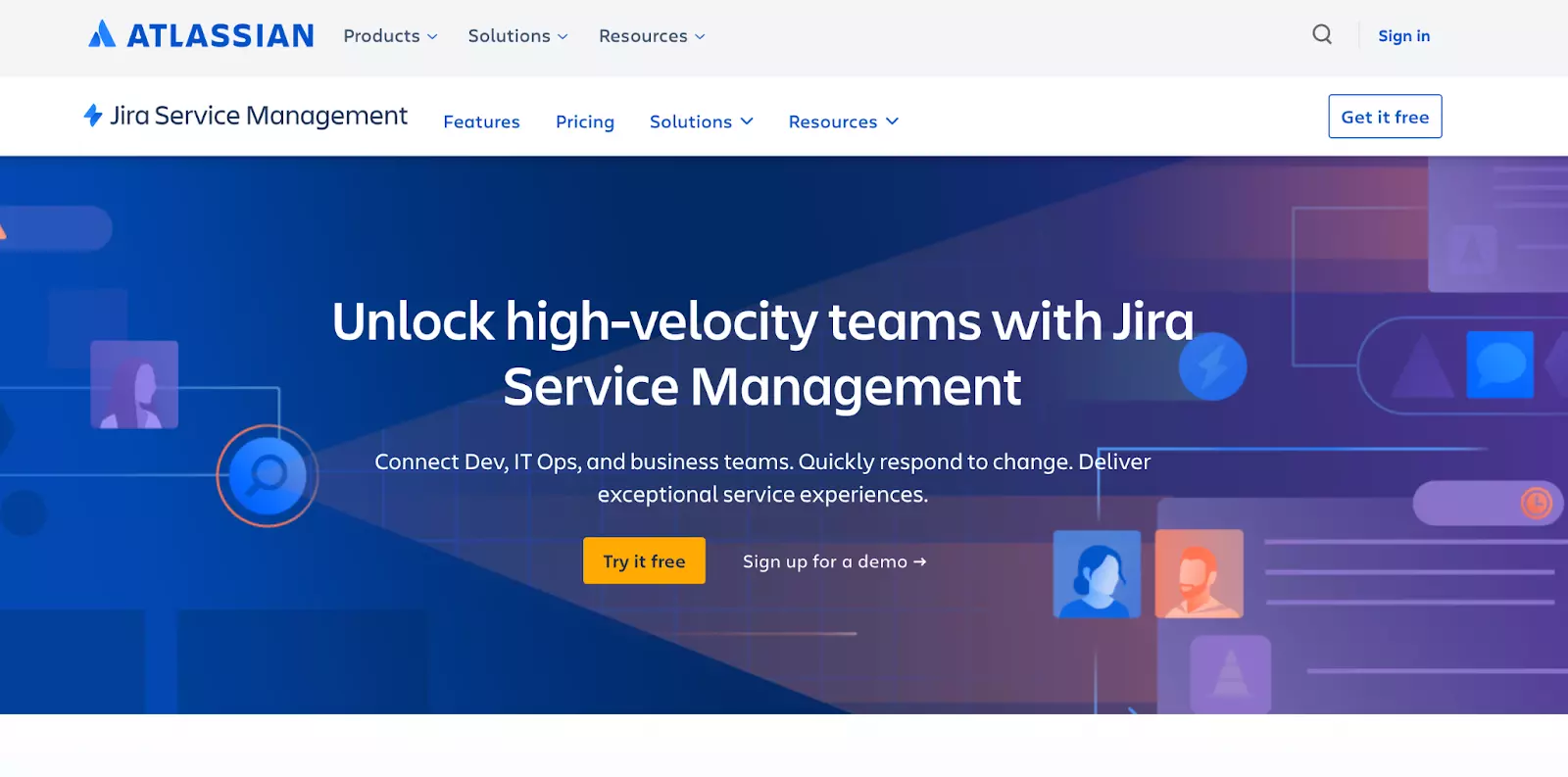 Página de inicio de Jira Service Management