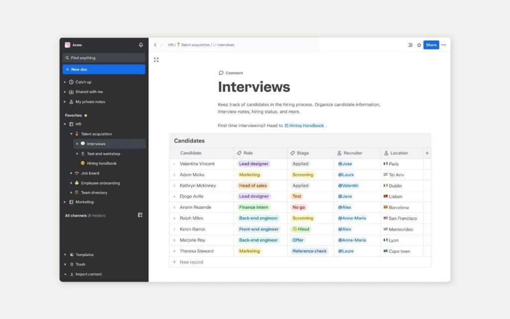 Ejemplo de una base de conocimiento usando Slite
