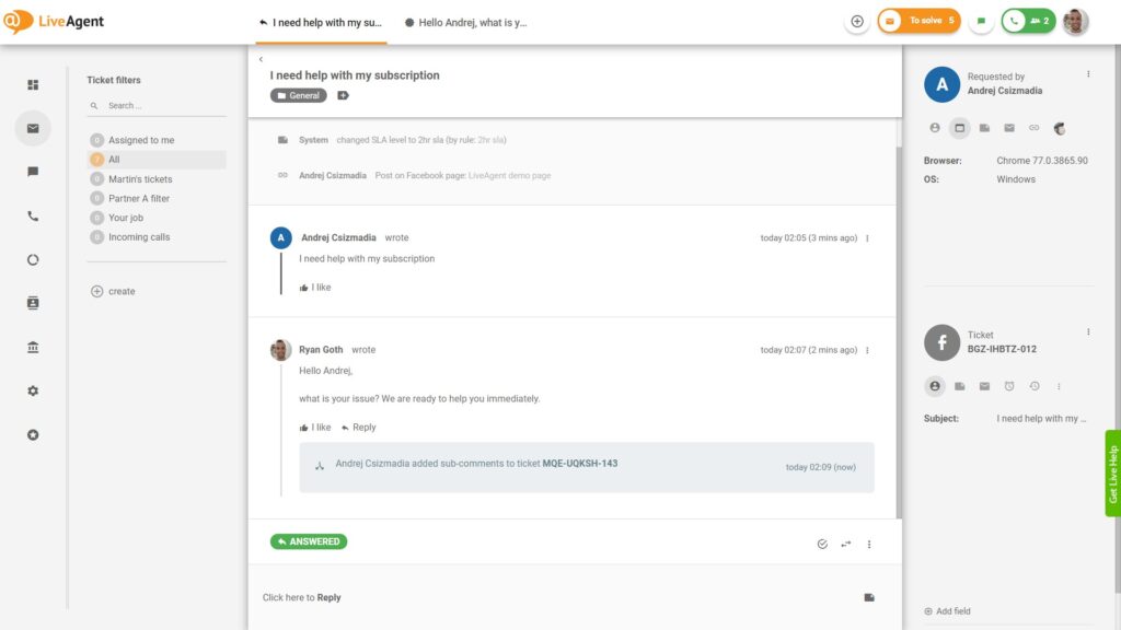 Responder a comentarios de Facebook directamente desde LiveAgent
