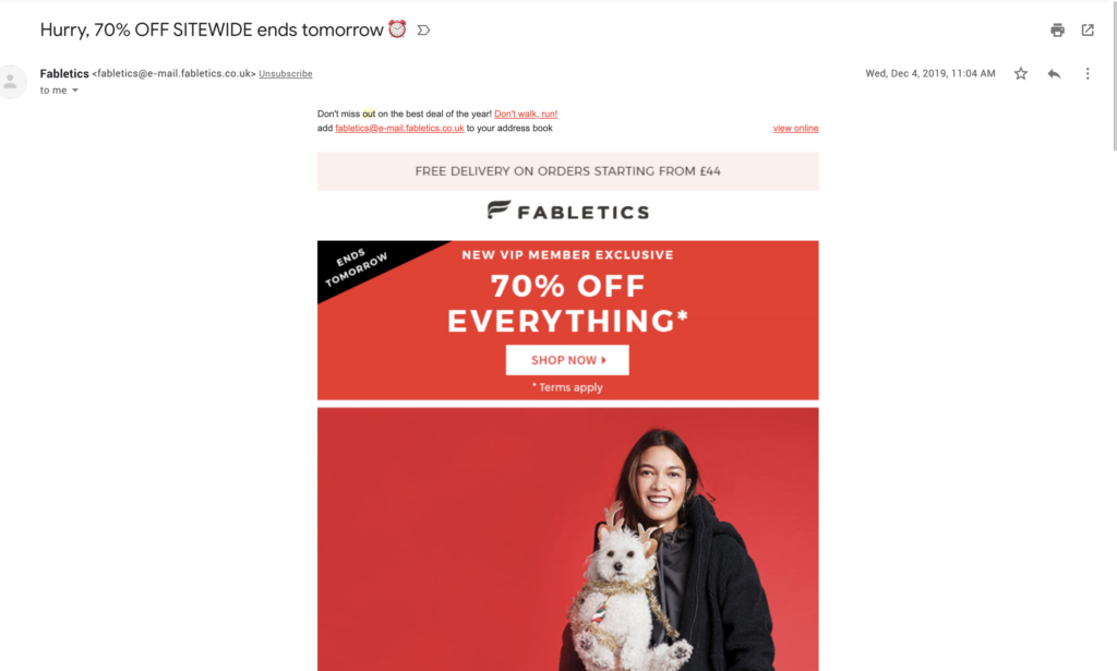 Correo electrónico de última oportunidad de Fabletics