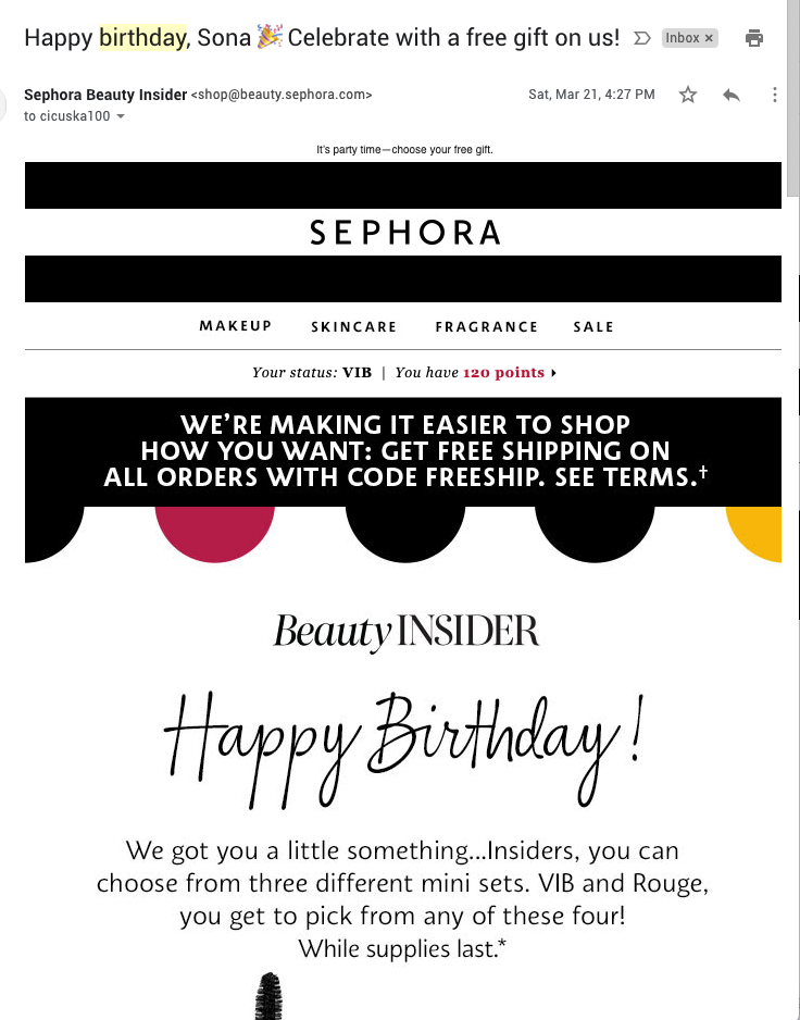 Plantilla de correo electrónico de recompensa de fidelización Sephora