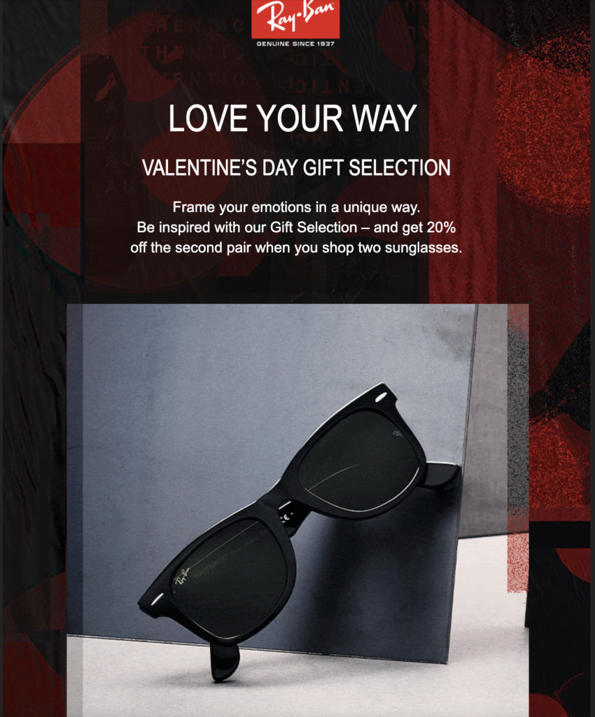 Campaña de correo electrónico del Día de San Valentín de RayBan