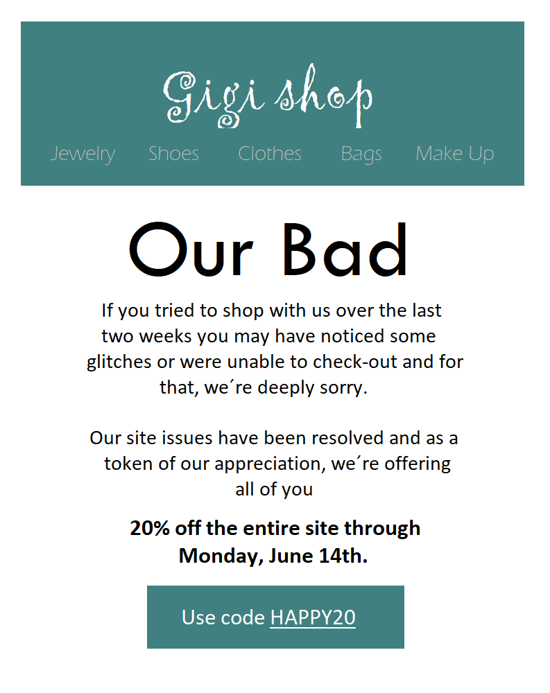 Ejemplo de correo de disculpa