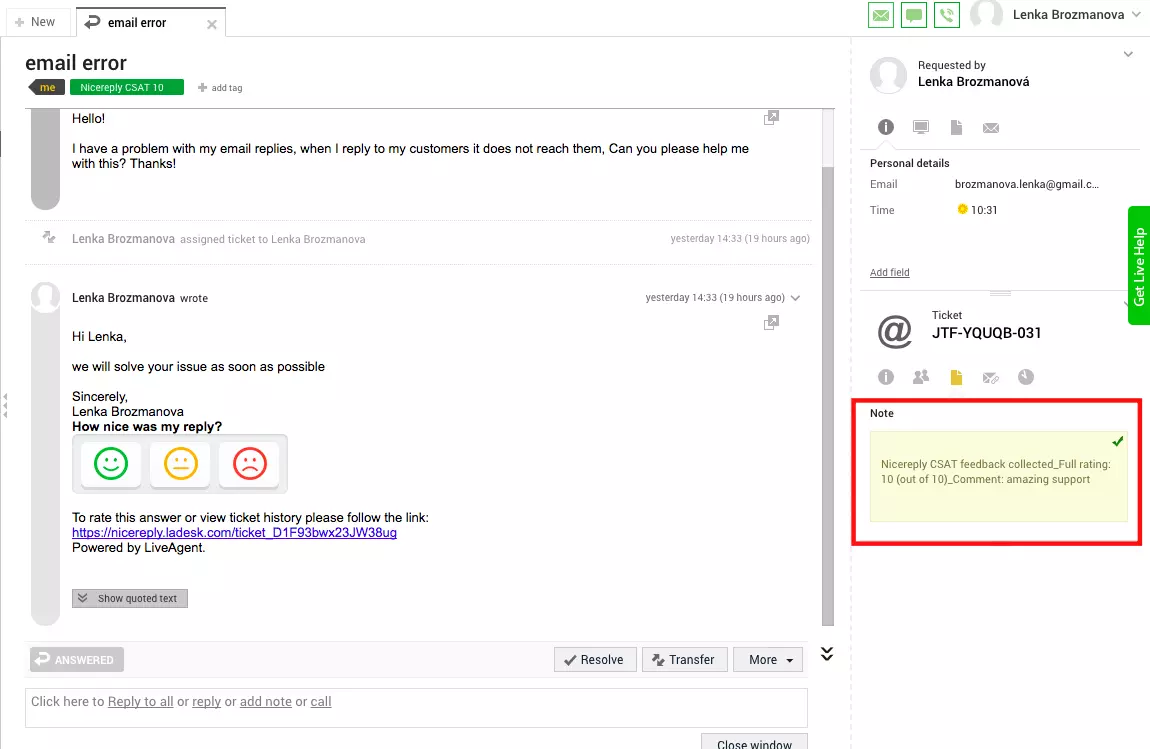 Encuesta de cliente para calificar agentes