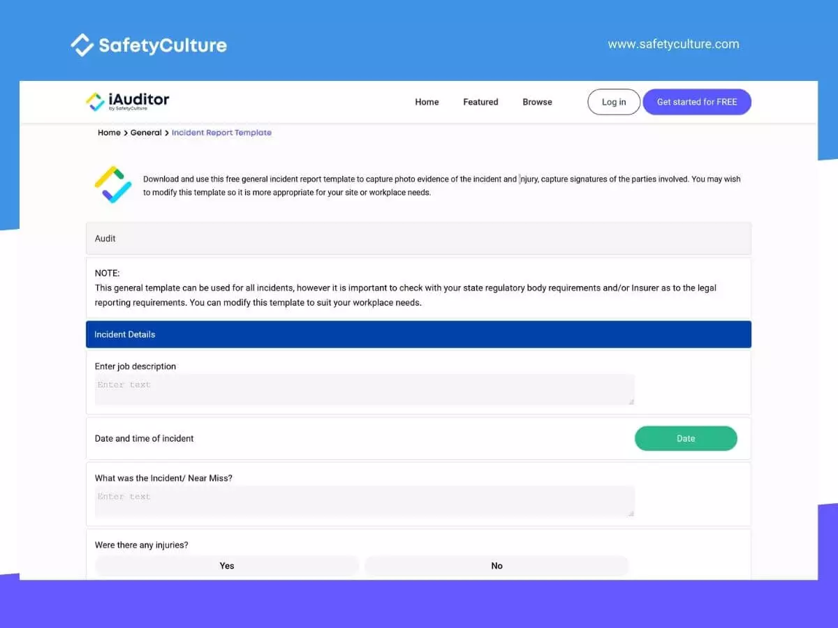 Plantilla de informe de incidentes de iAuditor