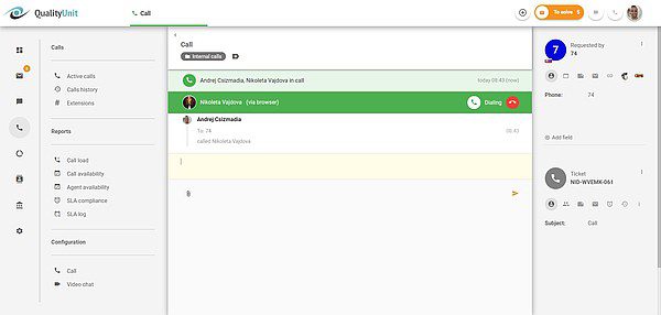 Llamadas internas en curso