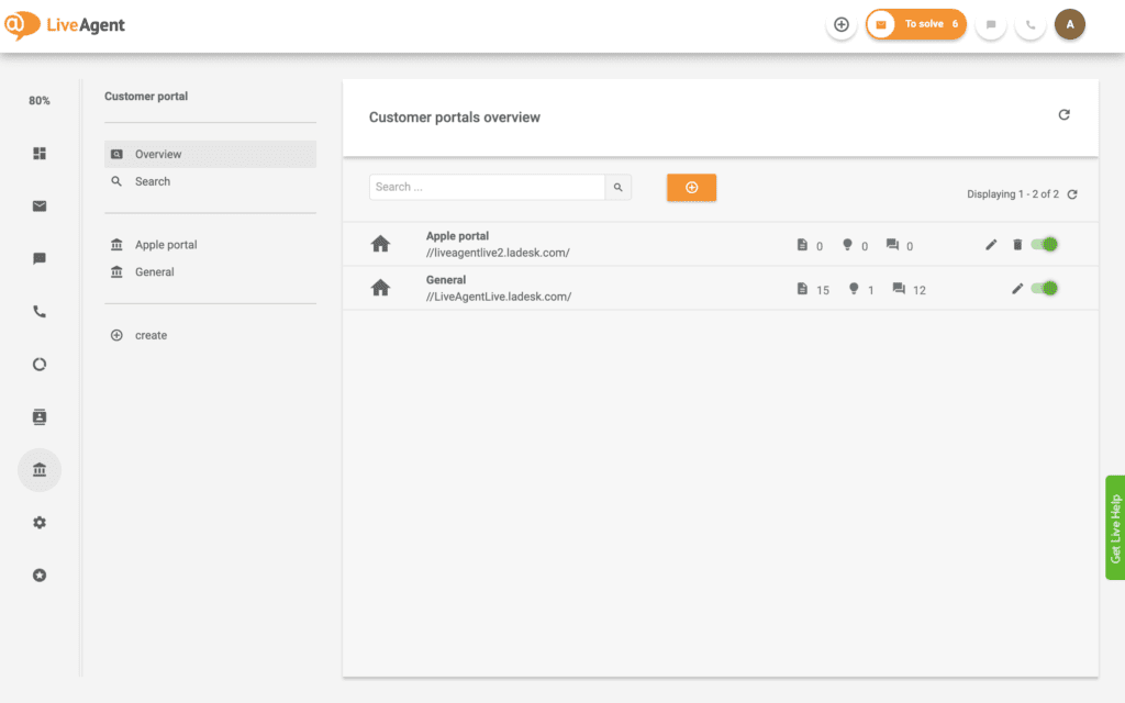 Ejemplo de portal de cliente de LiveAgent