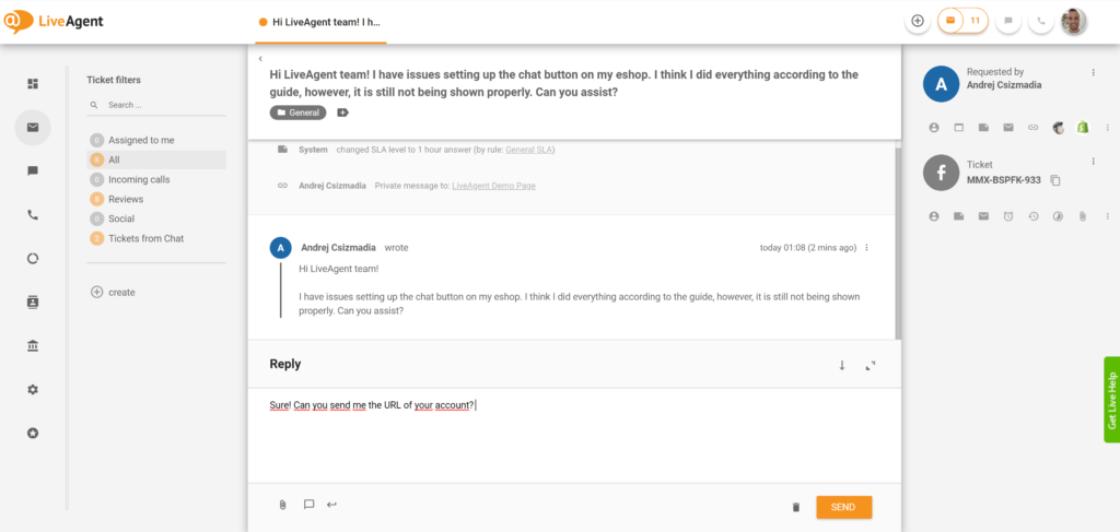Respondiendo a mensajes de Facebook Messenger desde LiveAgent