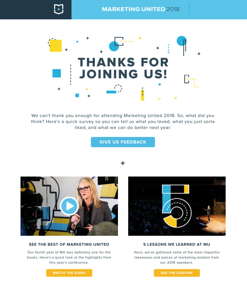 Ejemplo de correo de seguimiento de evento de unidad de marketing