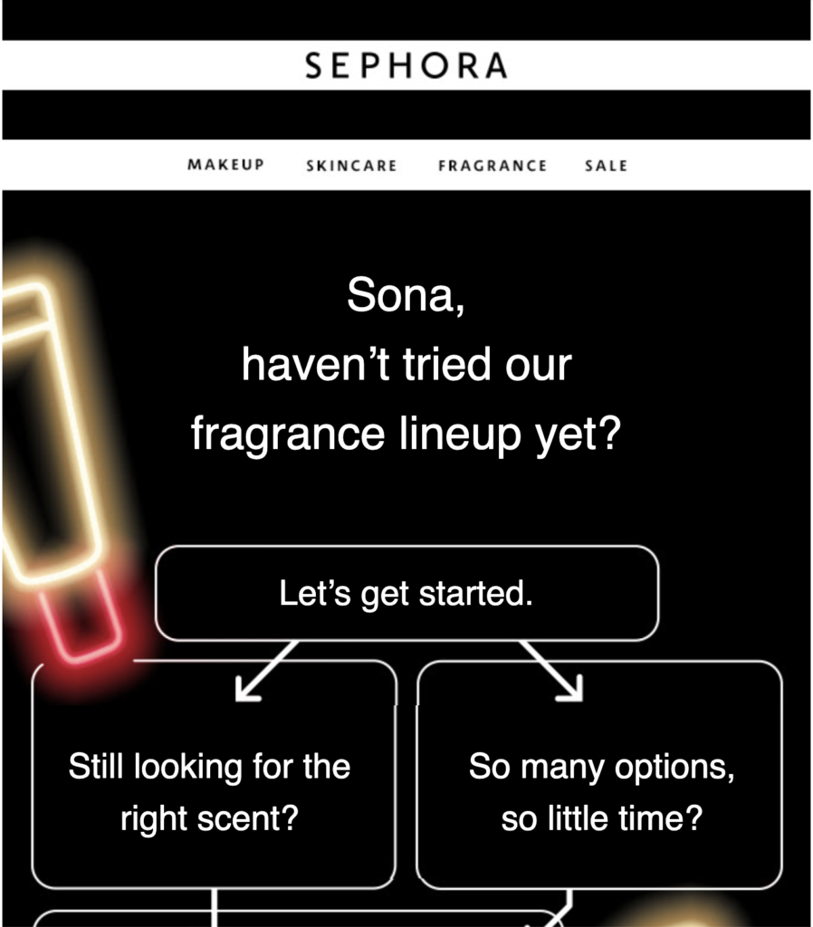 Un email de recuperación de Sephora
