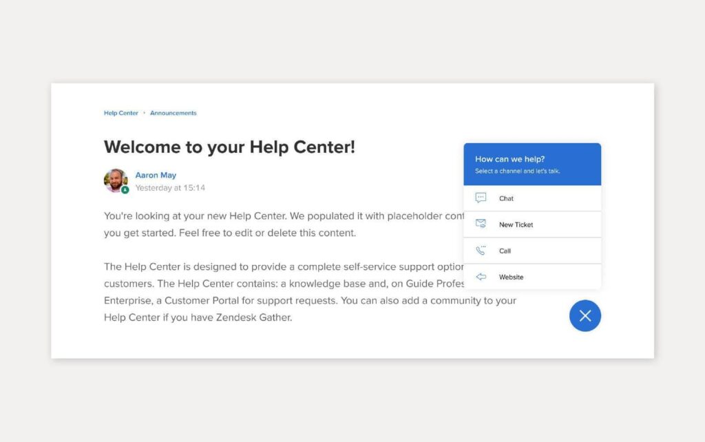 Ejemplo de solución de base de conocimiento usando Zendesk