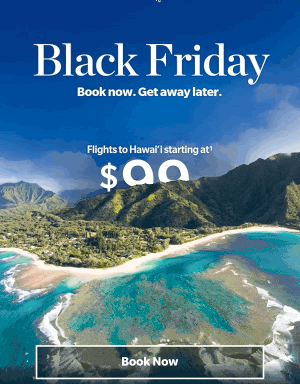 Plantilla de email de Black Friday de Hawaiian Airlines